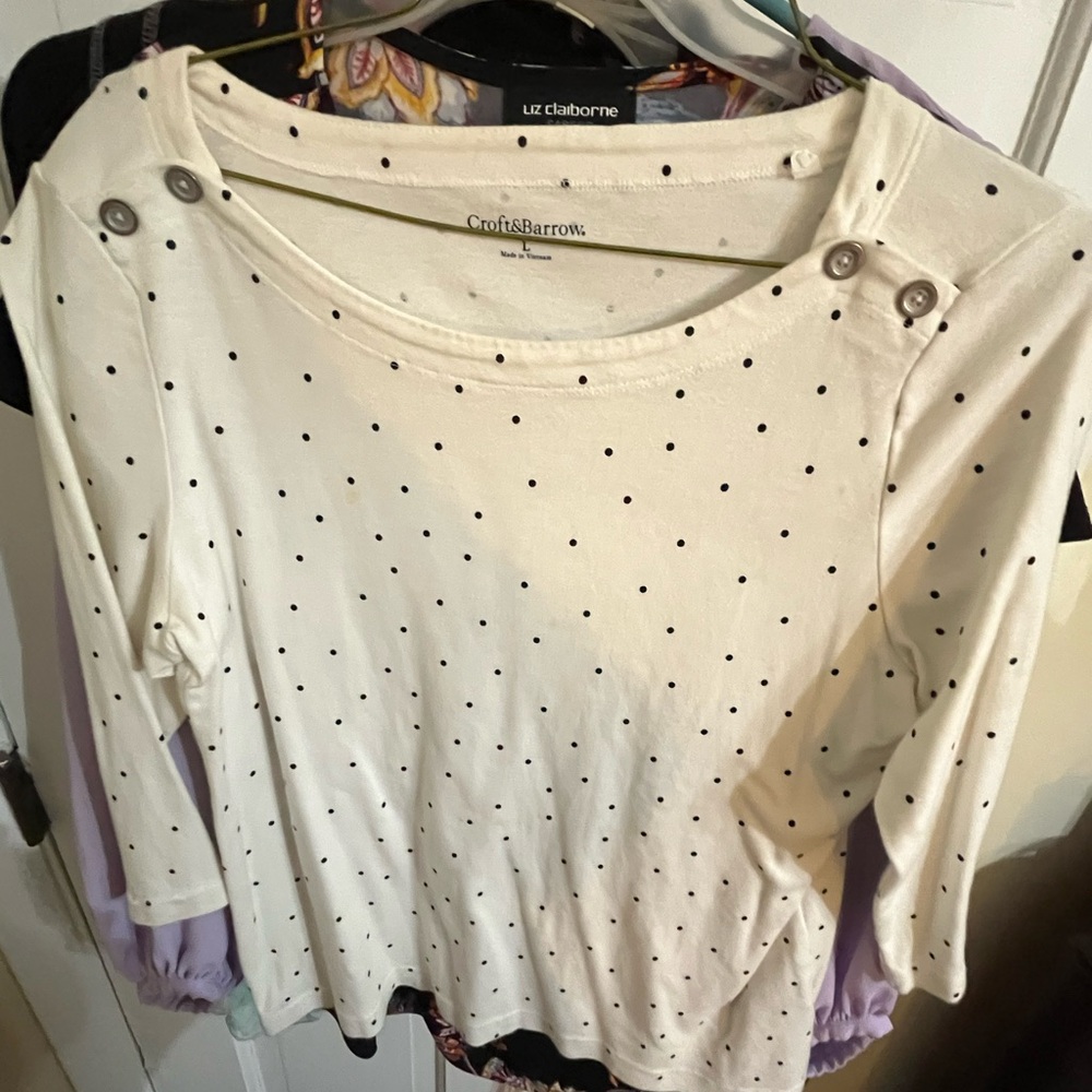 croft & barrow Women's White Polka Dot Top